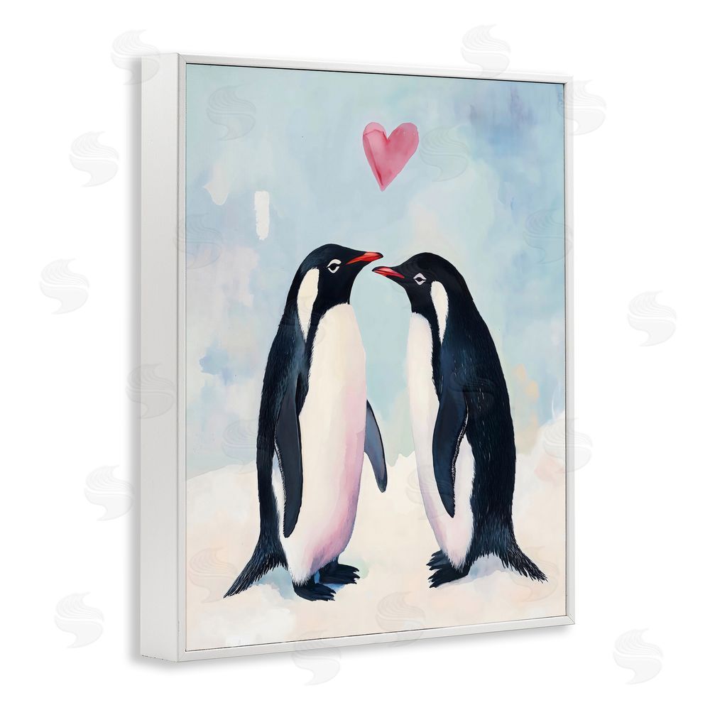 The Prints Vibe Penguin Love with Heart White Framed Giclee Wall Art