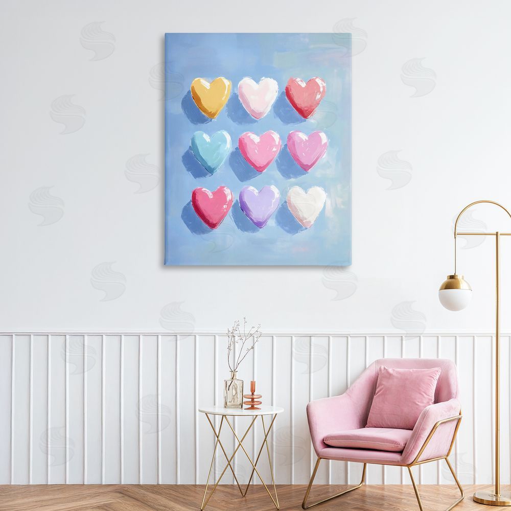 The Prints Vibe Pastel Heart Grid Stretched Canvas Wall Art in Room