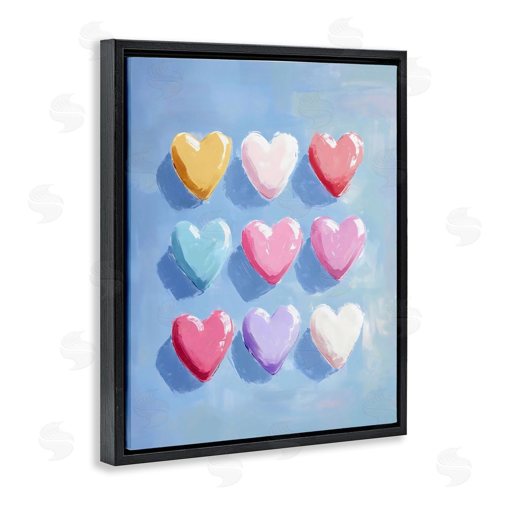 The Prints Vibe Pastel Heart Grid Black Floating Framed Canvas Wall Art