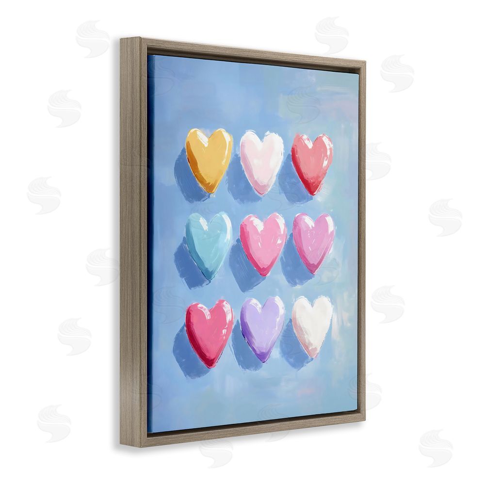 The Prints Vibe Pastel Heart Grid Brown Floating Framed Canvas Wall Art