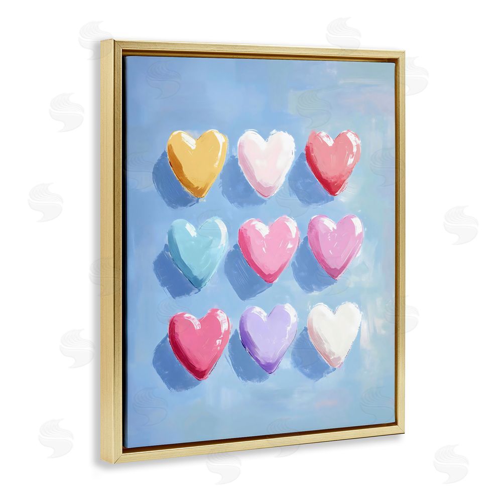 The Prints Vibe Pastel Heart Grid Gold Floating Framed Canvas Wall Art