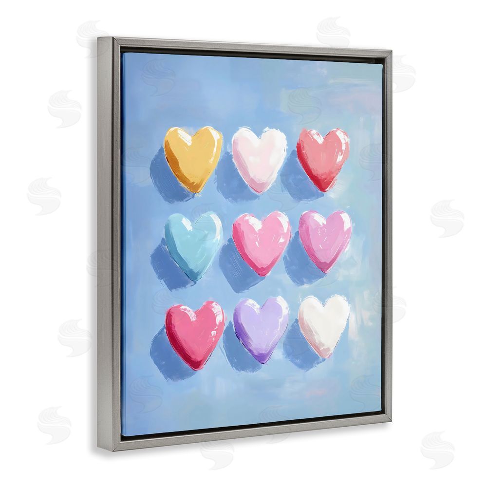 The Prints Vibe Pastel Heart Grid Gray Floating Framed Canvas Wall Art