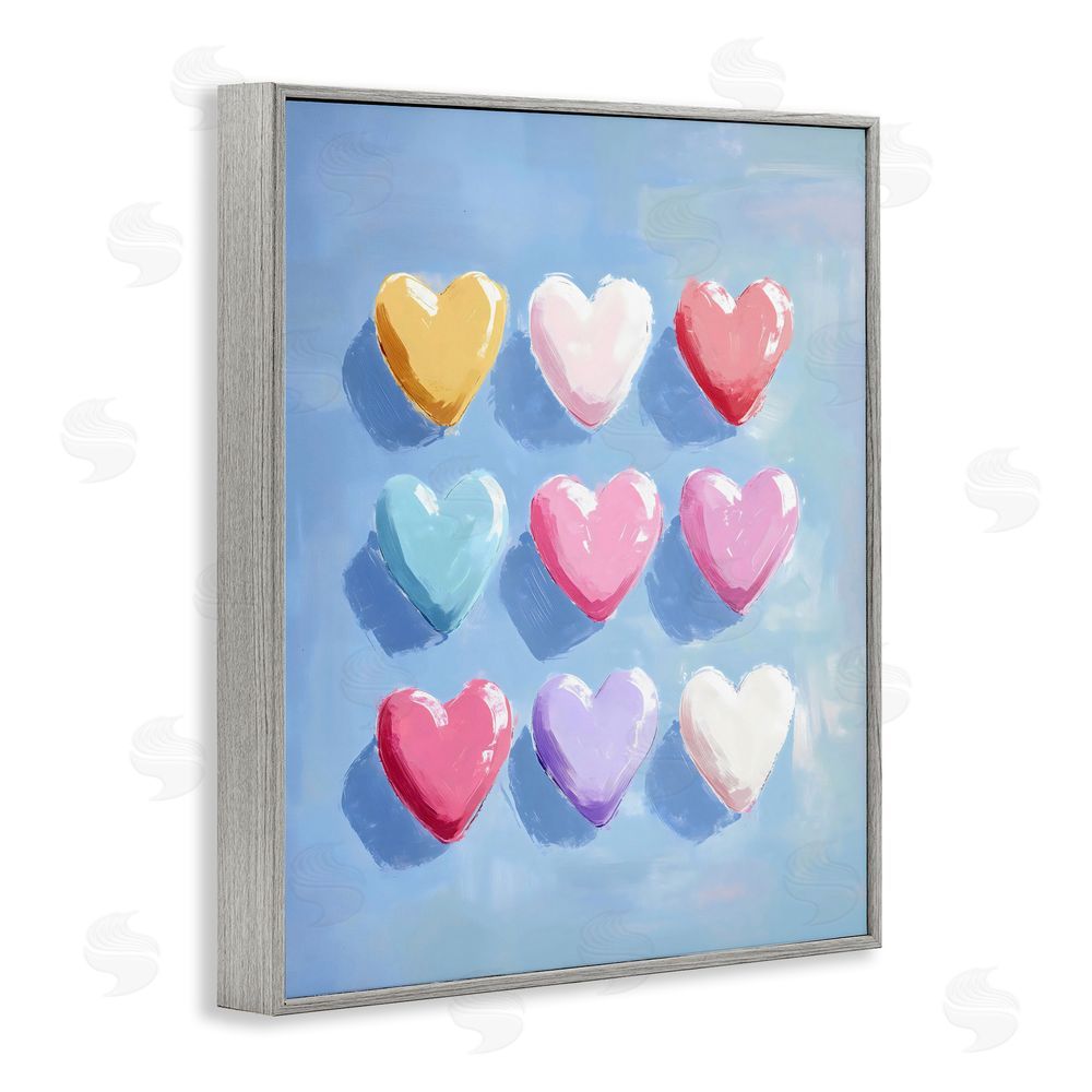 The Prints Vibe Pastel Heart Grid Gray Framed Giclee Wall Art