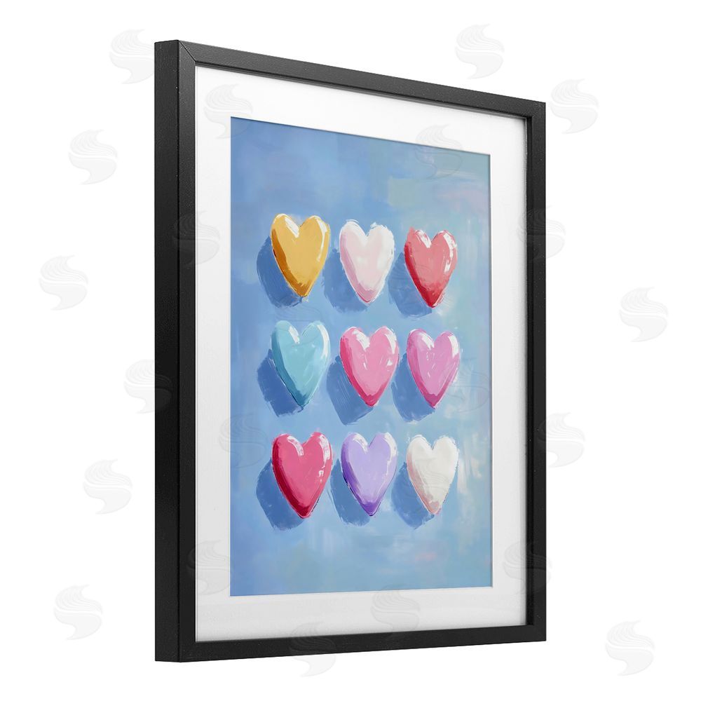 The Prints Vibe Pastel Heart Grid Black Framed Print Under Glass Wall Art
