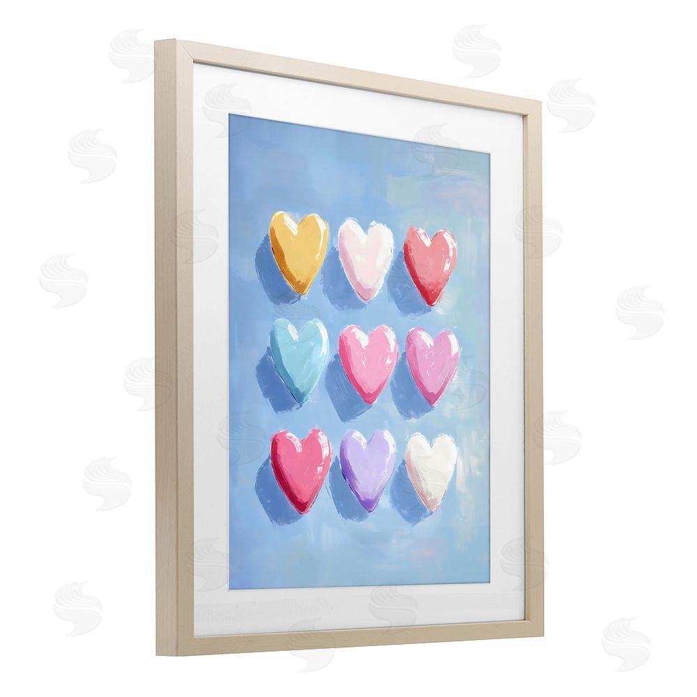The Prints Vibe Pastel Heart Grid Brown Framed Print Under Glass Wall Art
