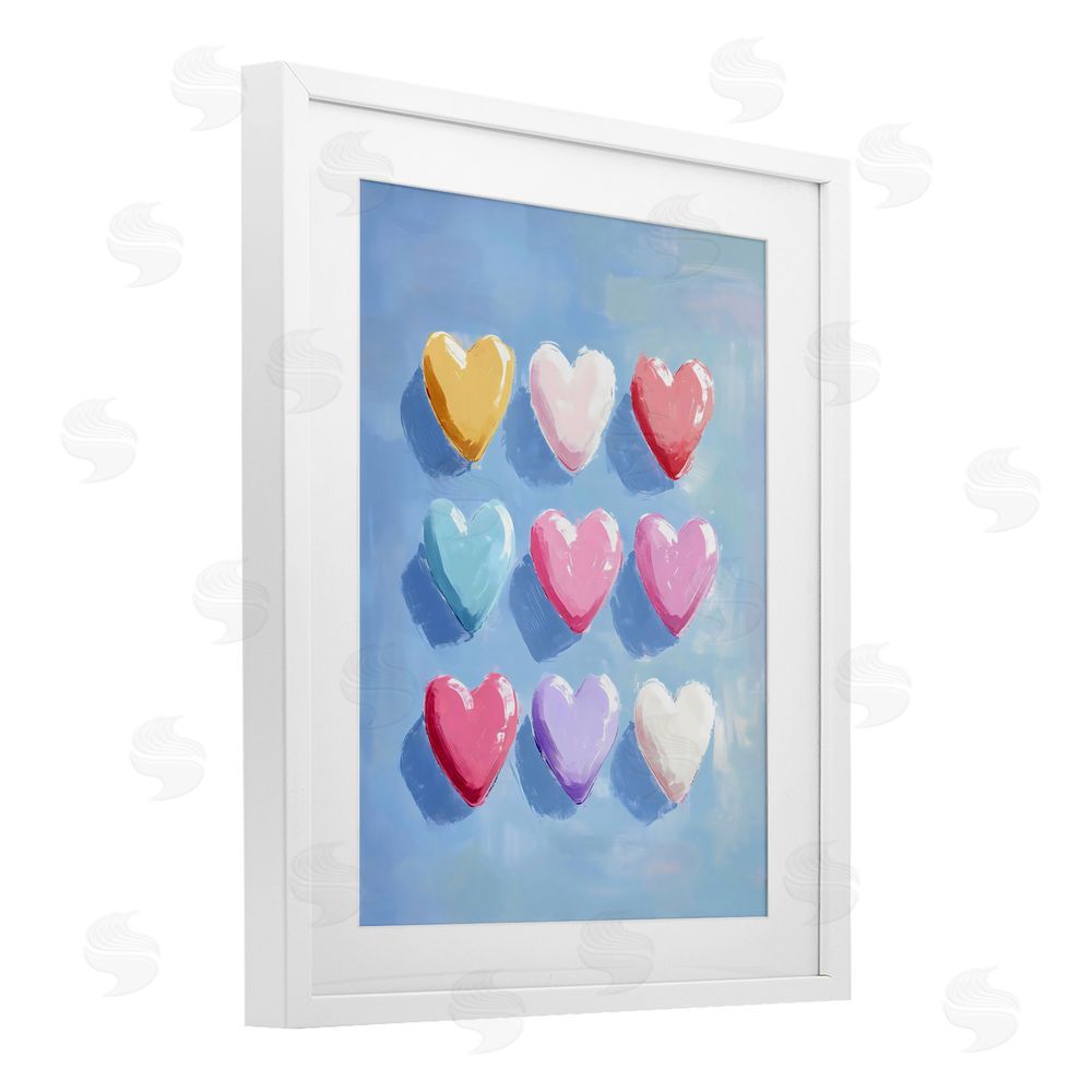 The Prints Vibe Pastel Heart Grid White Framed Print Under Glass Wall Art