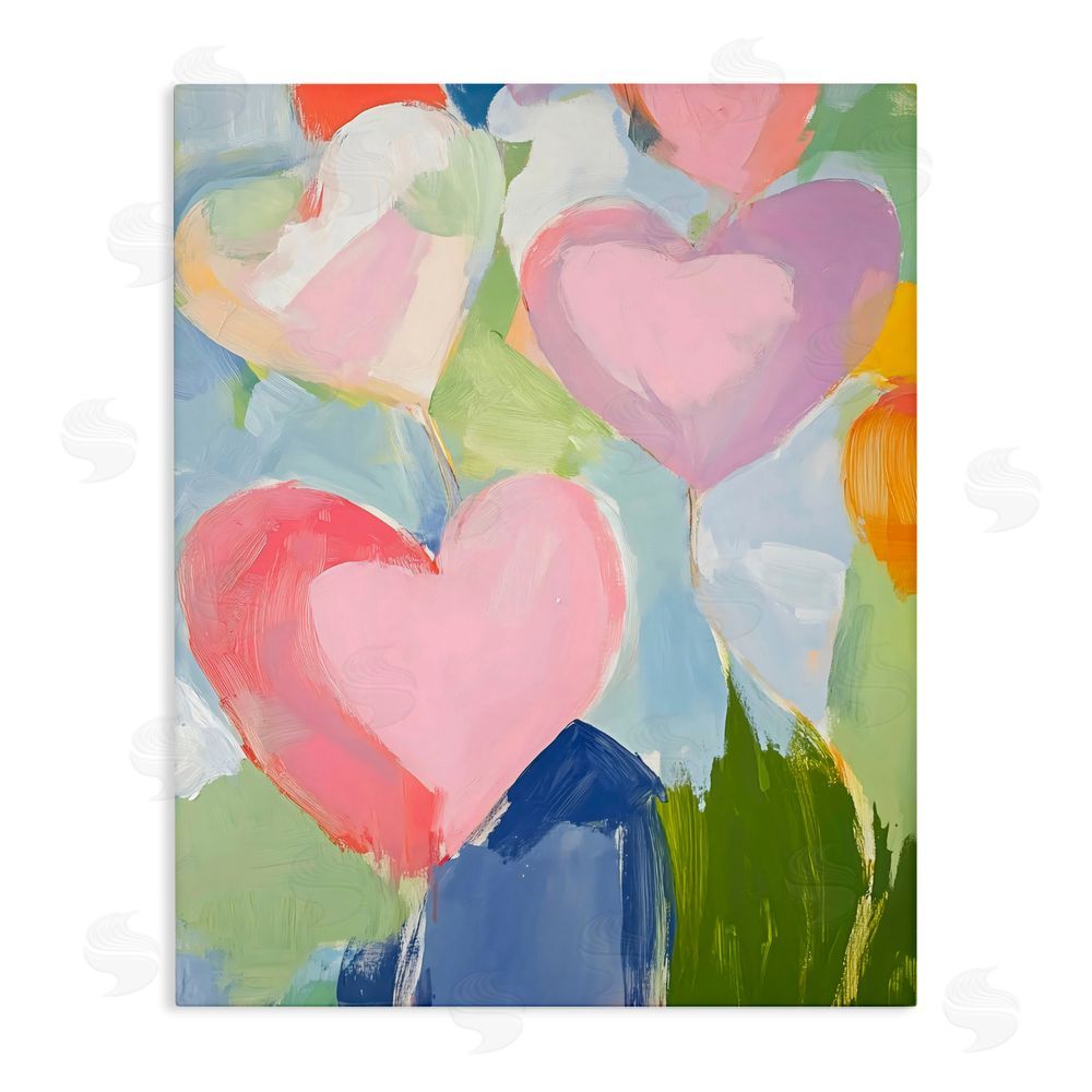 The Prints Vibe Pink Hearts Abstraction Stretched Canvas Wall Art