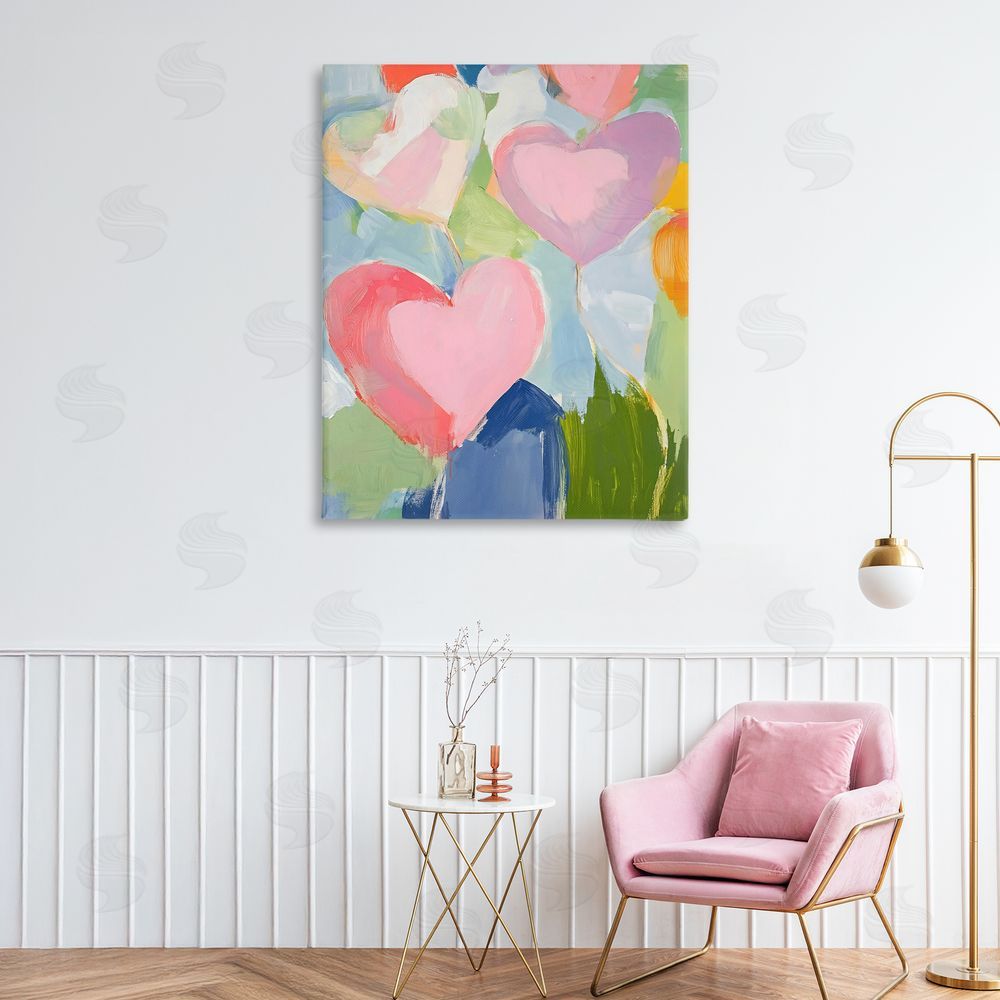 The Prints Vibe Pink Hearts Abstraction Stretched Canvas Wall Art in Room