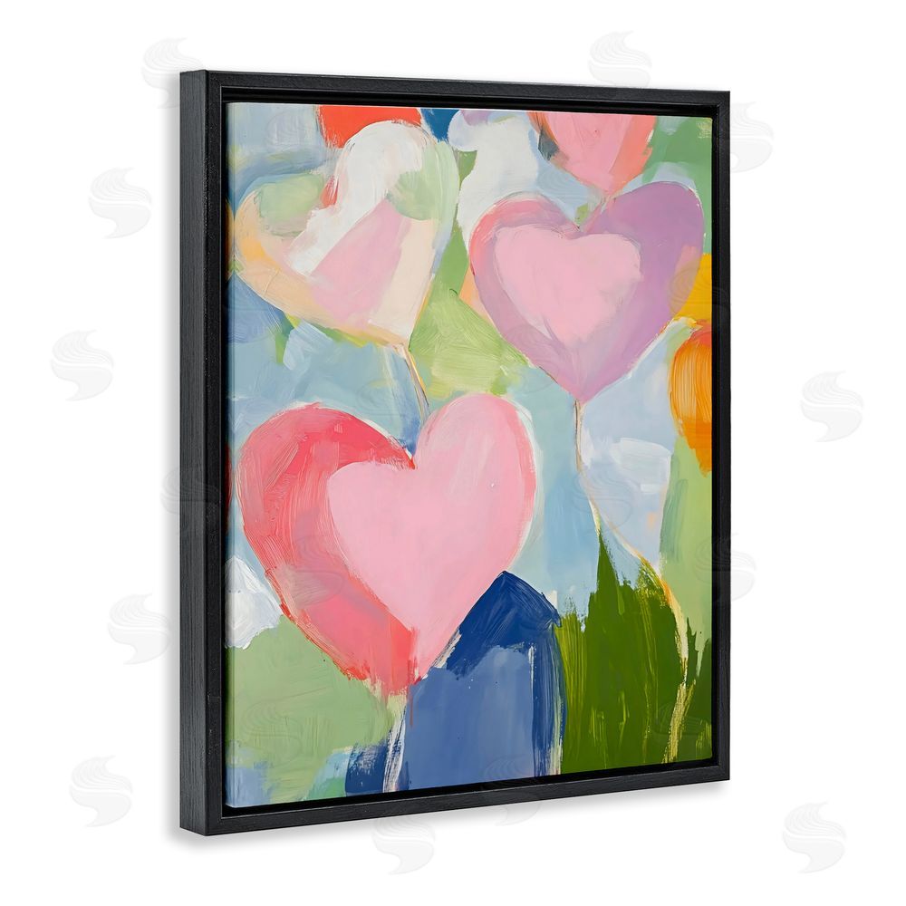 The Prints Vibe Pink Hearts Abstraction Black Floating Framed Canvas Wall Art