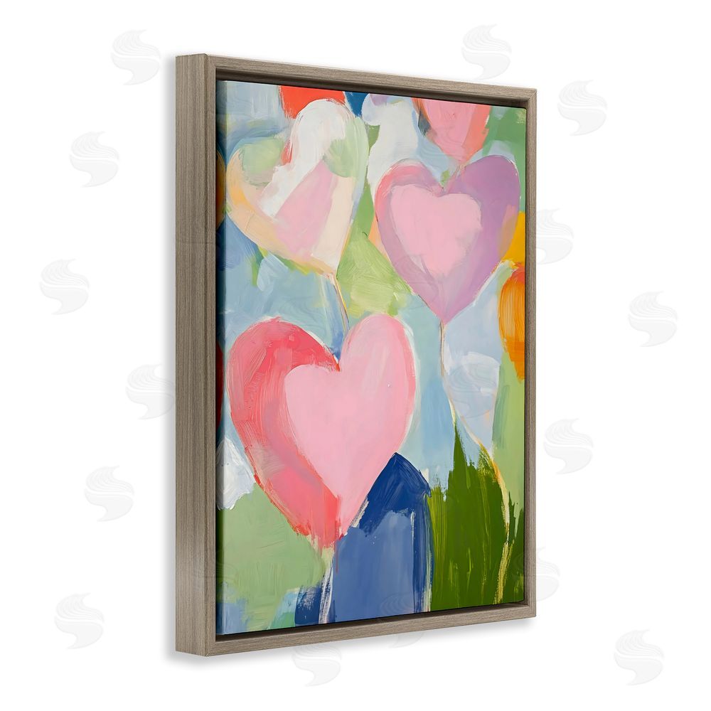 The Prints Vibe Pink Hearts Abstraction Brown Floating Framed Canvas Wall Art