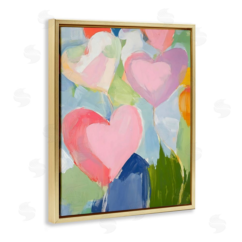 The Prints Vibe Pink Hearts Abstraction Gold Floating Framed Canvas Wall Art