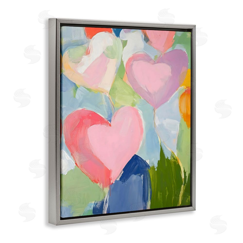 The Prints Vibe Pink Hearts Abstraction Gray Floating Framed Canvas Wall Art