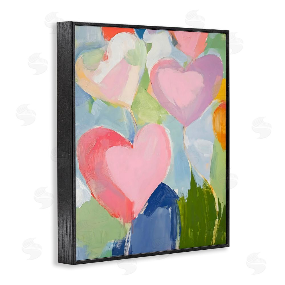 The Prints Vibe Pink Hearts Abstraction Black Framed Giclee Wall Art