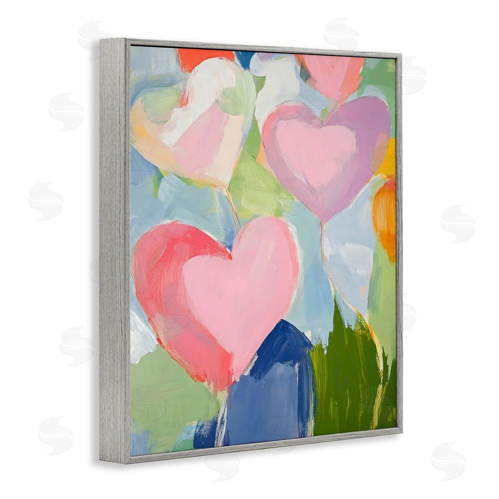 The Prints Vibe Pink Hearts Abstraction Gray Framed Giclee Wall Art