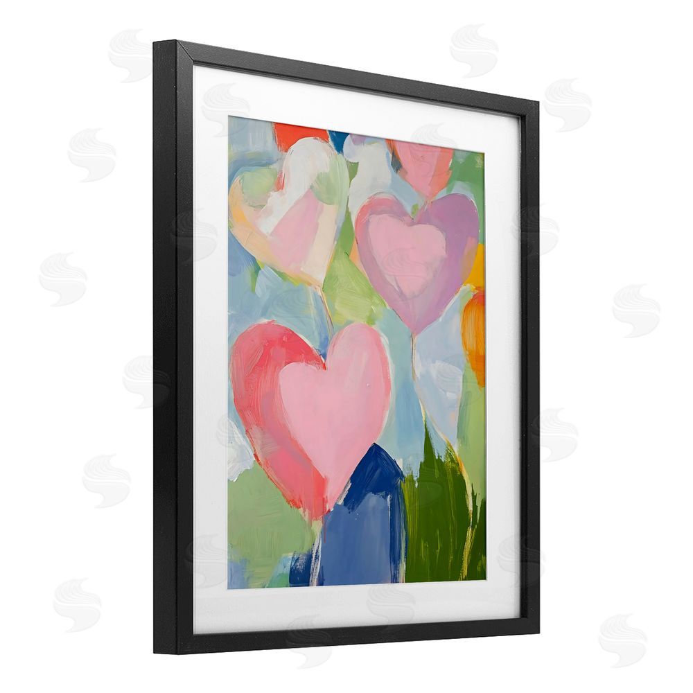 The Prints Vibe Pink Hearts Abstraction Black Framed Print Under Glass Wall Art