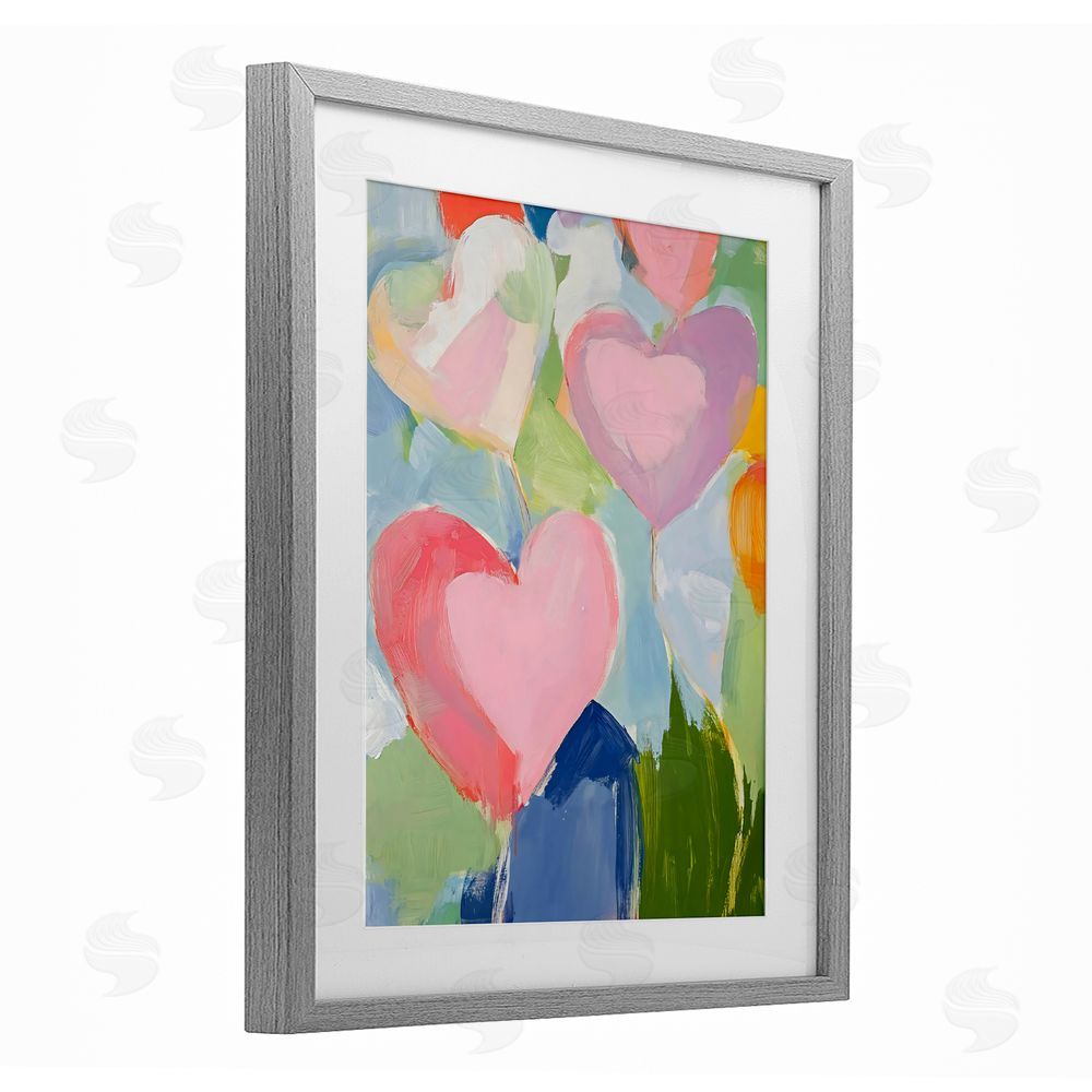 The Prints Vibe Pink Hearts Abstraction Gray Framed Print Under Glass Wall Art