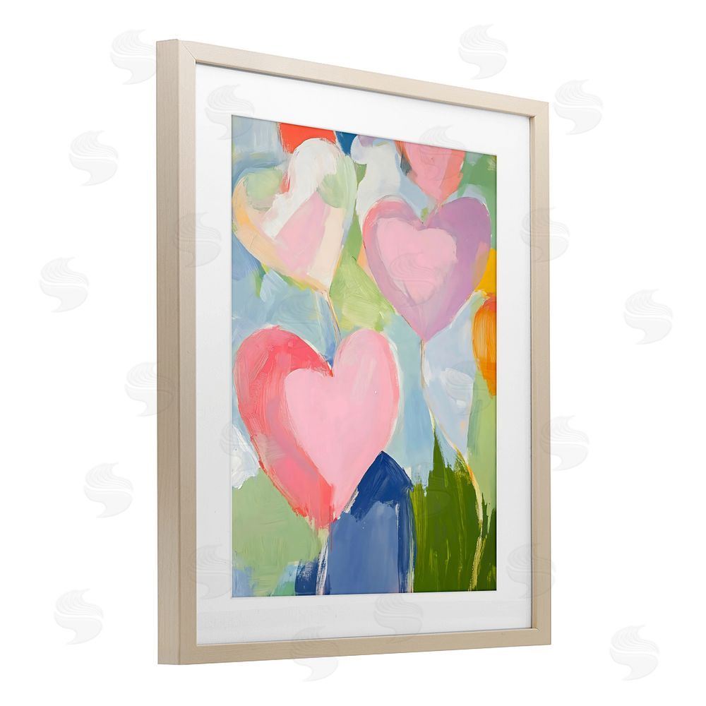 The Prints Vibe Pink Hearts Abstraction Brown Framed Print Under Glass Wall Art