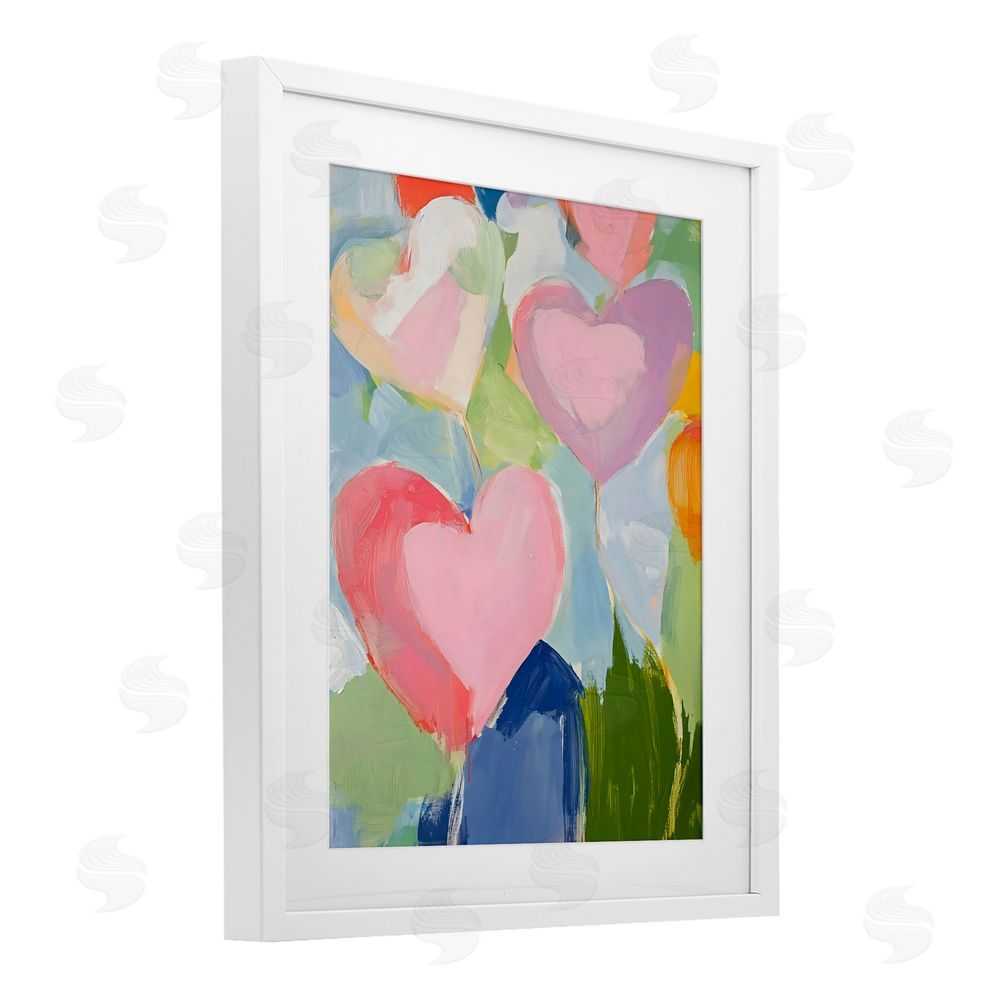 The Prints Vibe Pink Hearts Abstraction White Framed Print Under Glass Wall Art