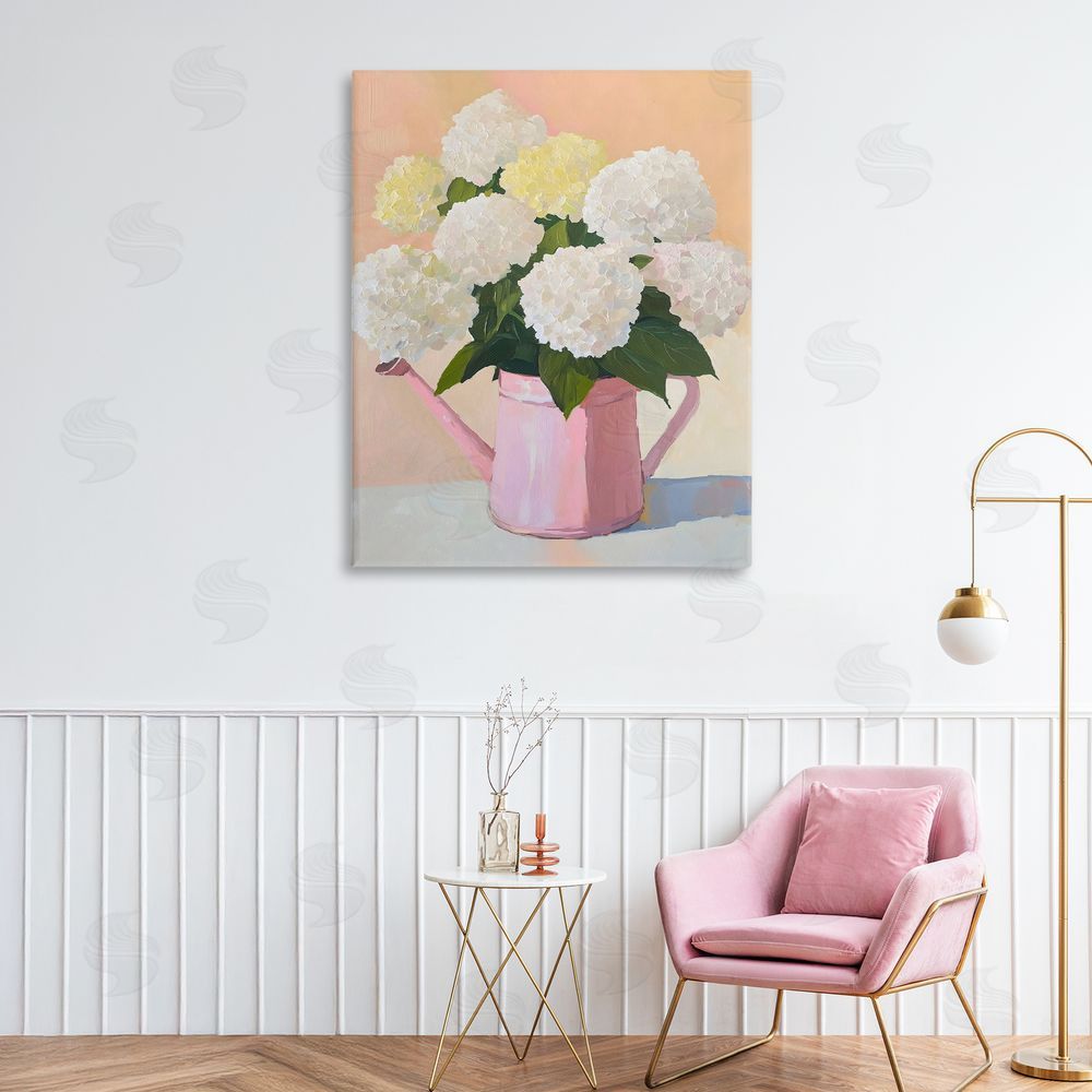 The Prints Vibe Hydrangeas in Watering Can Stretched Canvas Wall Art in Room