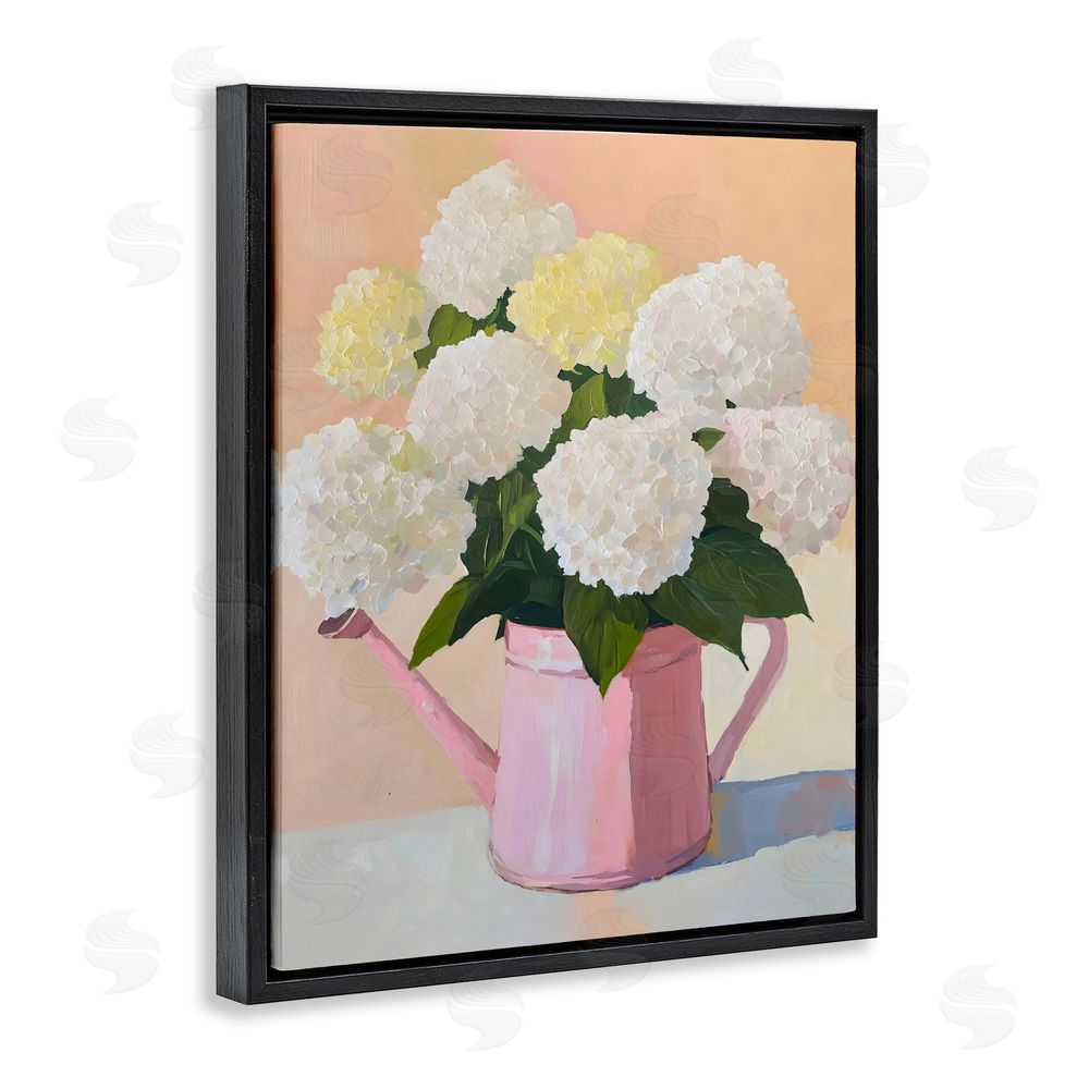 The Prints Vibe Hydrangeas in Watering Can Black Floating Framed Canvas Wall Art