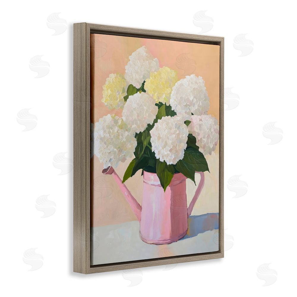 The Prints Vibe Hydrangeas in Watering Can Brown Floating Framed Canvas Wall Art