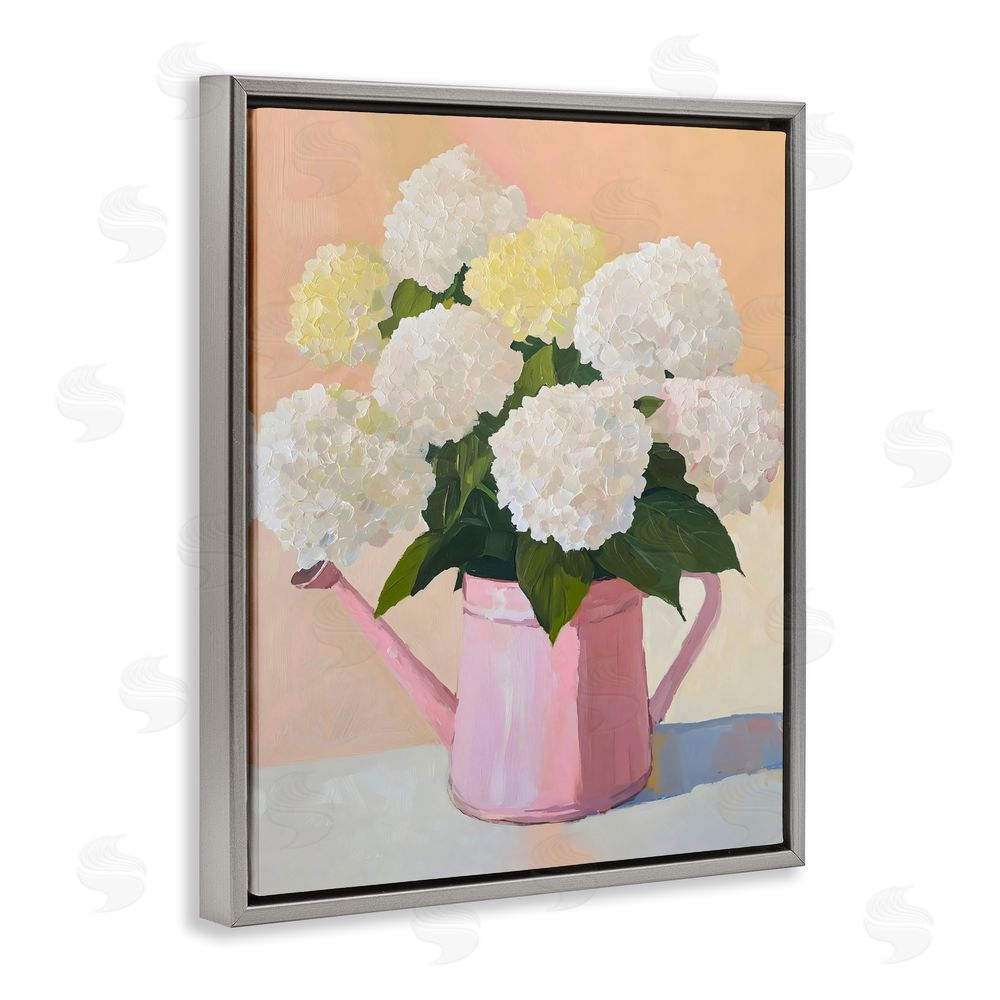 The Prints Vibe Hydrangeas in Watering Can Gray Floating Framed Canvas Wall Art