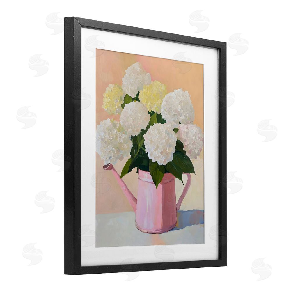 The Prints Vibe Hydrangeas in Watering Can Black Framed Print Under Glass Wall Art