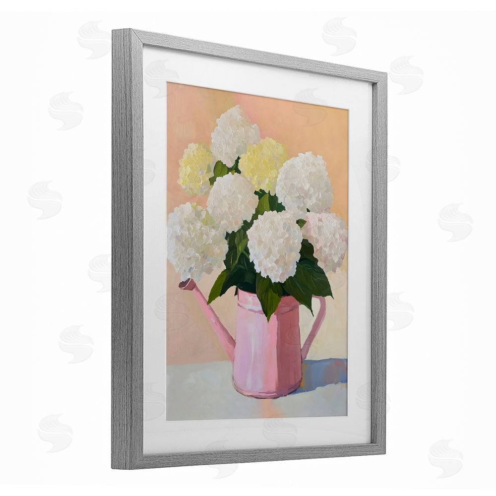 The Prints Vibe Hydrangeas in Watering Can Gray Framed Print Under Glass Wall Art