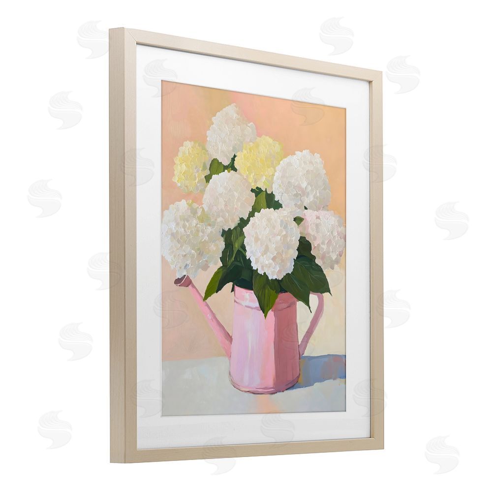 The Prints Vibe Hydrangeas in Watering Can Brown Framed Print Under Glass Wall Art