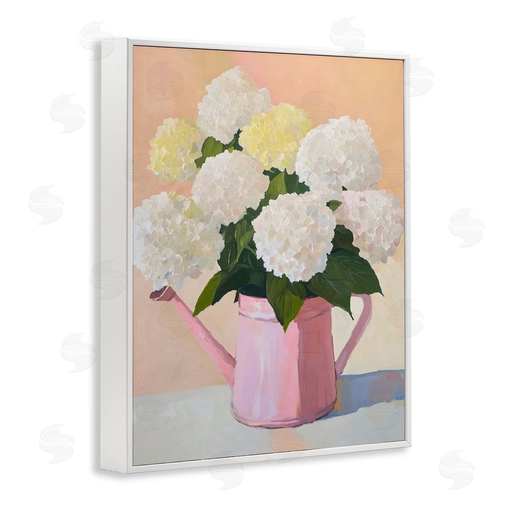 The Prints Vibe Hydrangeas in Watering Can White Framed Giclee Wall Art