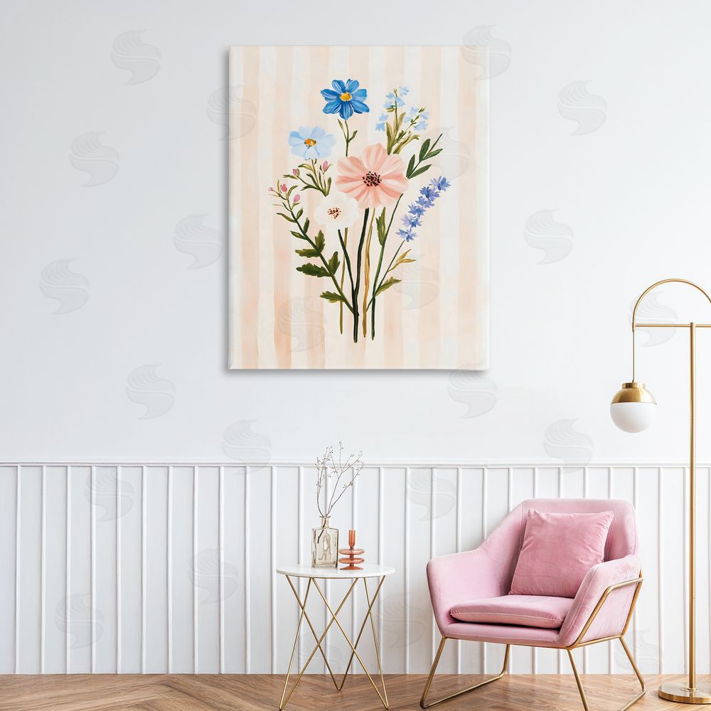 The Prints Vibe Cream Stripe Florals Stretched Canvas Wall Art in Room