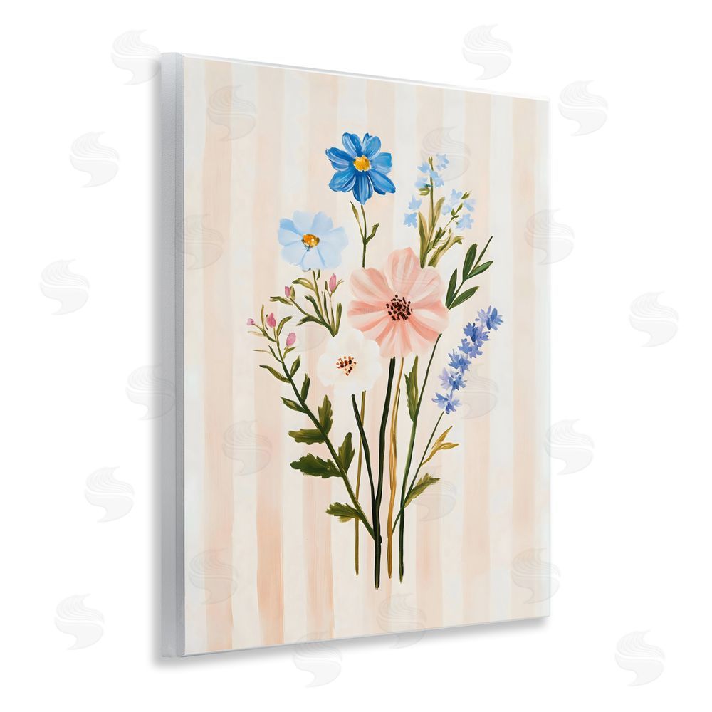 The Prints Vibe Cream Stripe Florals Wall Plaque with Fixed Lithograph Print