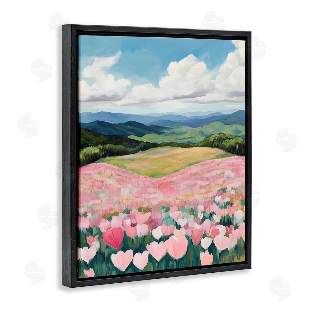 The Prints Vibe Blush Pink Poppy Field Black Floating Frame Stretched Canvas Wall Art Print