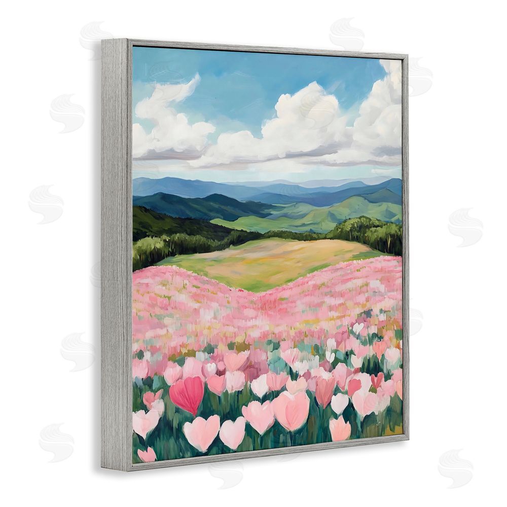 The Prints Vibe Blush Pink Poppy Field Gray Framed Giclee Wall Art Print