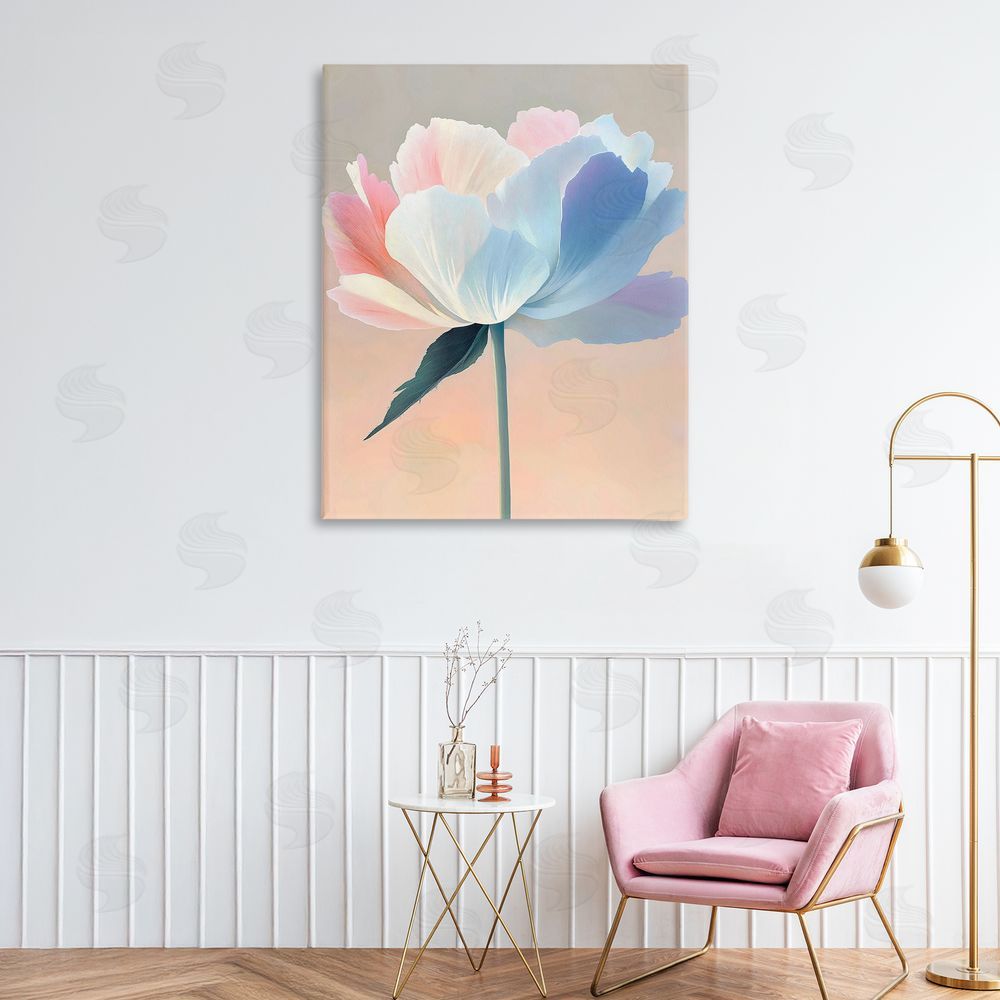 The Prints Vibe Pink & Blue Flower Serenity Stretched Canvas Wall Art in Room