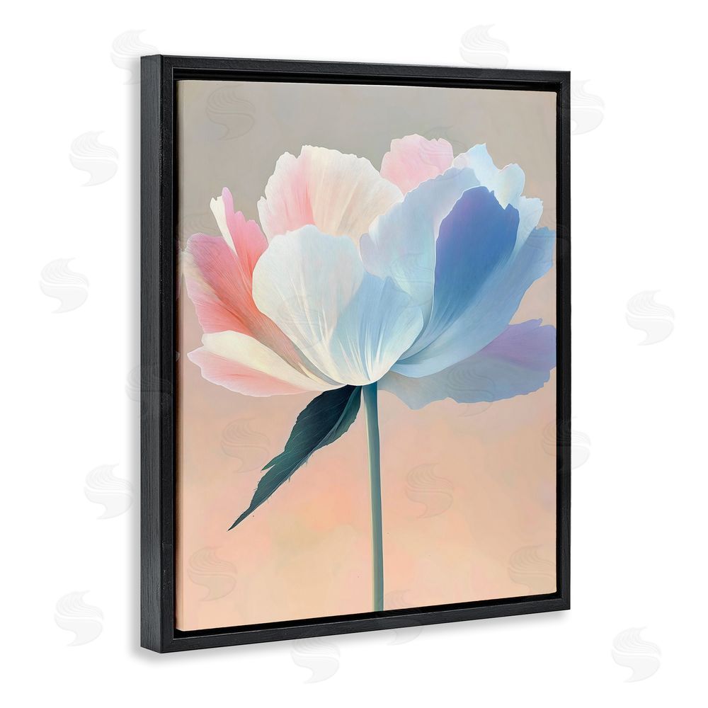 The Prints Vibe Pink & Blue Flower Serenity Black Floating Framed Canvas Wall Art