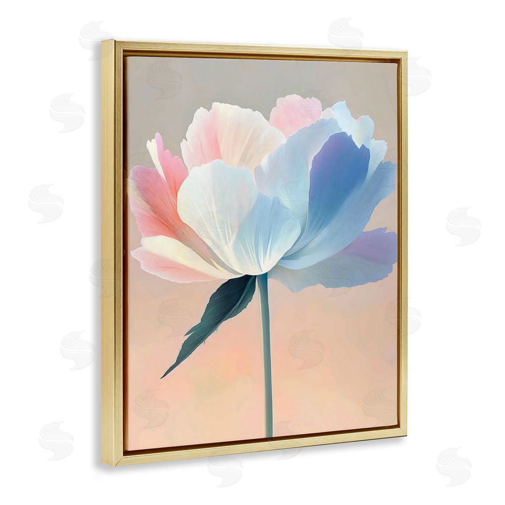The Prints Vibe Pink & Blue Flower Serenity Gold Floating Framed Canvas Wall Art