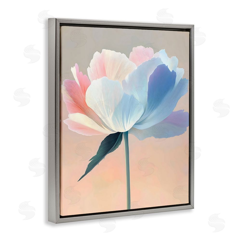 The Prints Vibe Pink & Blue Flower Serenity Gray Floating Framed Canvas Wall Art
