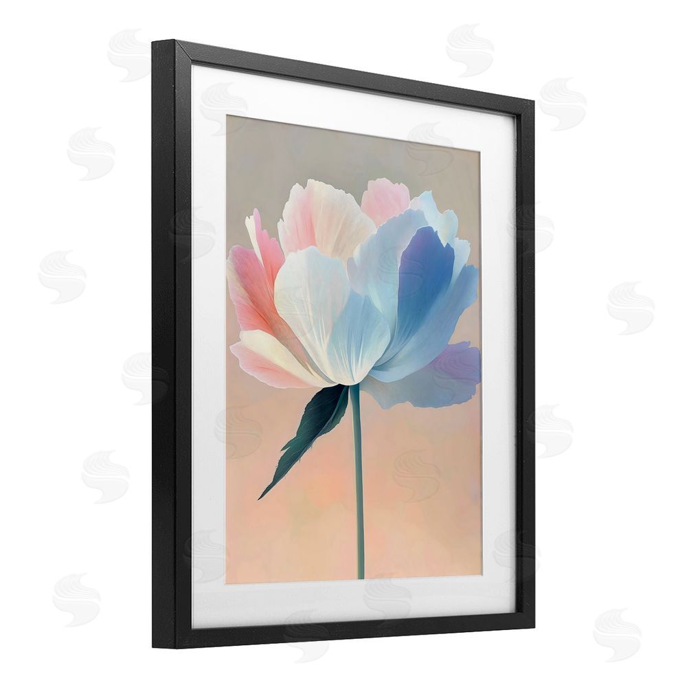 The Prints Vibe Pink & Blue Flower Serenity Black Framed Print Under Glass Wall Art