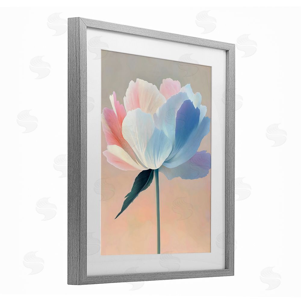 The Prints Vibe Pink & Blue Flower Serenity Gray Framed Print Under Glass Wall Art