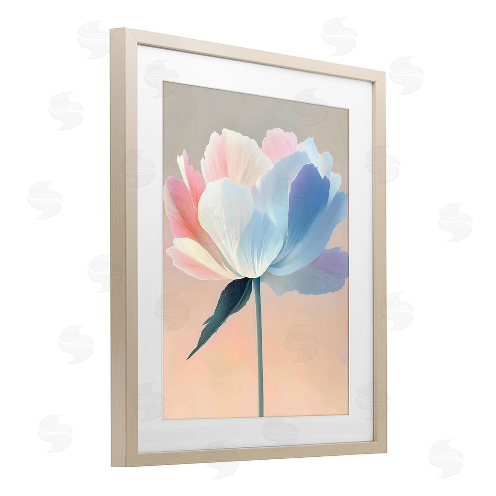 The Prints Vibe Pink & Blue Flower Serenity Brown Framed Print Under Glass Wall Art