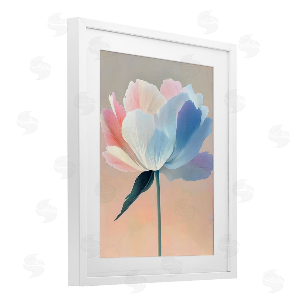 The Prints Vibe Pink & Blue Flower Serenity White Framed Print Under Glass Wall Art