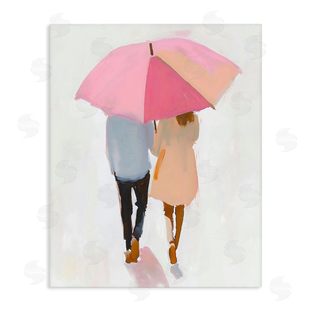 The Prints Vibe Couple Stroll Under Umbrella Stretched Canvas Wall Art
