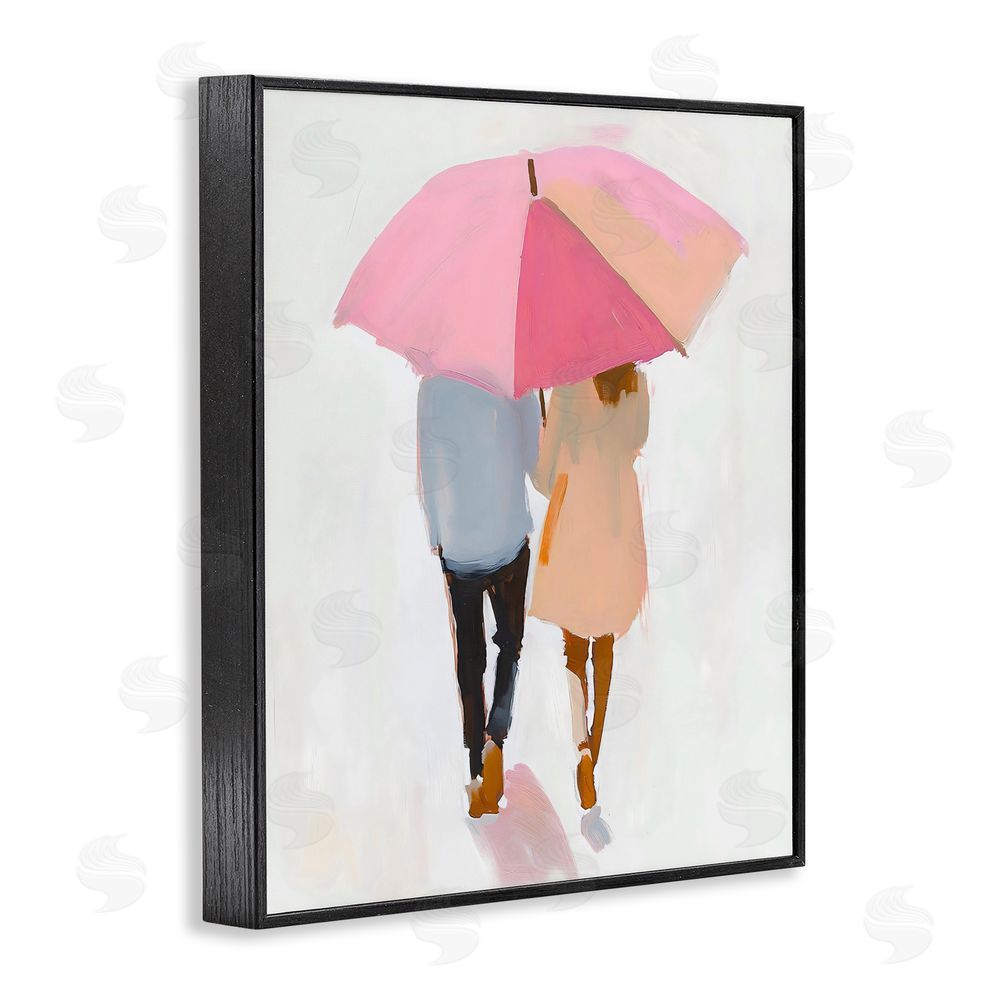 The Prints Vibe Couple Stroll Under Umbrella Black Framed Giclee Wall Art Print