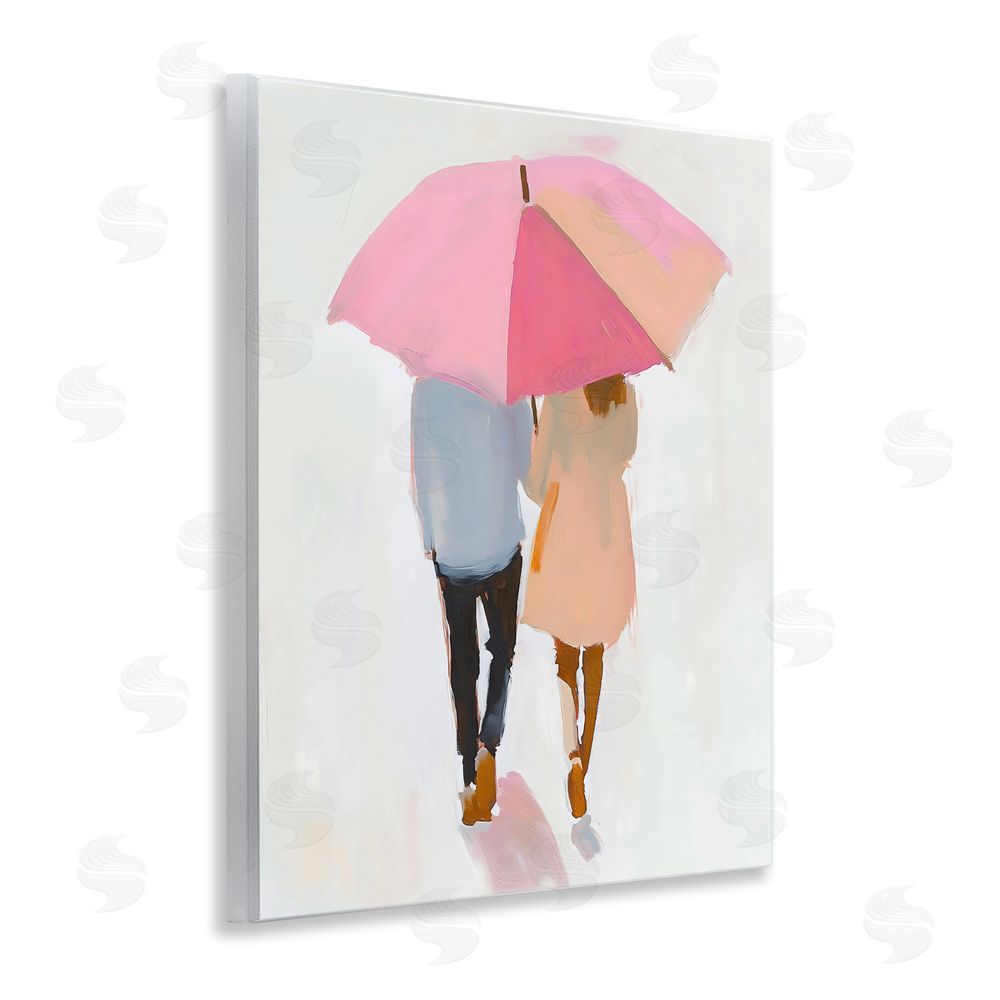 The Prints Vibe Couple Stroll Under Umbrella Wall Plaque with Fixed Lithograph Print