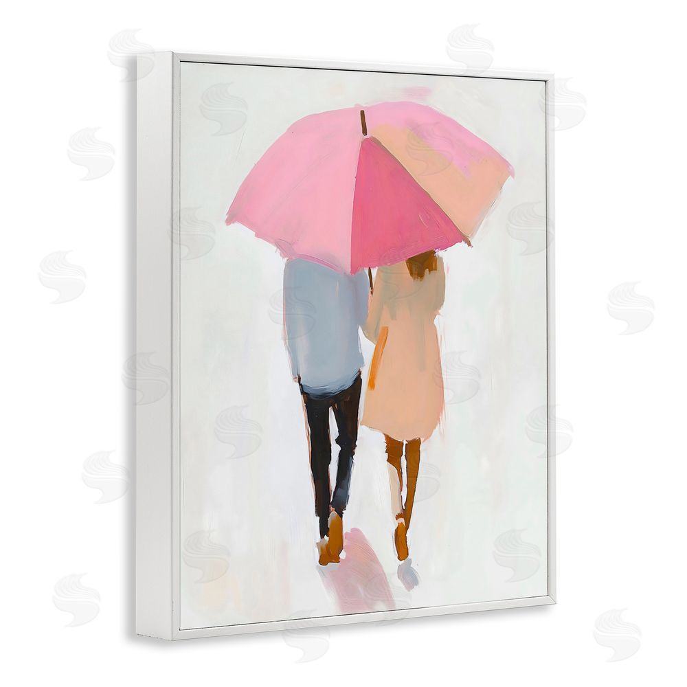 The Prints Vibe Couple Stroll Under Umbrella White Framed Giclee Wall Art Print