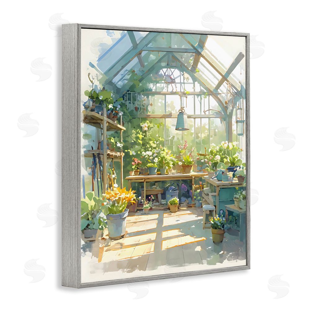 Creative Studio Sunlit Greenhouse Plant Sanctuary Gray Framed Giclee Wall Art Print