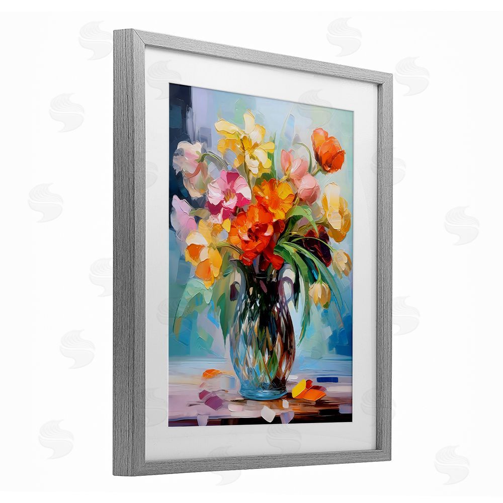 Creative Studio Dreamy Bouquet of Vibrant Blooms Gray Framed Print Under Glass Wall Art
