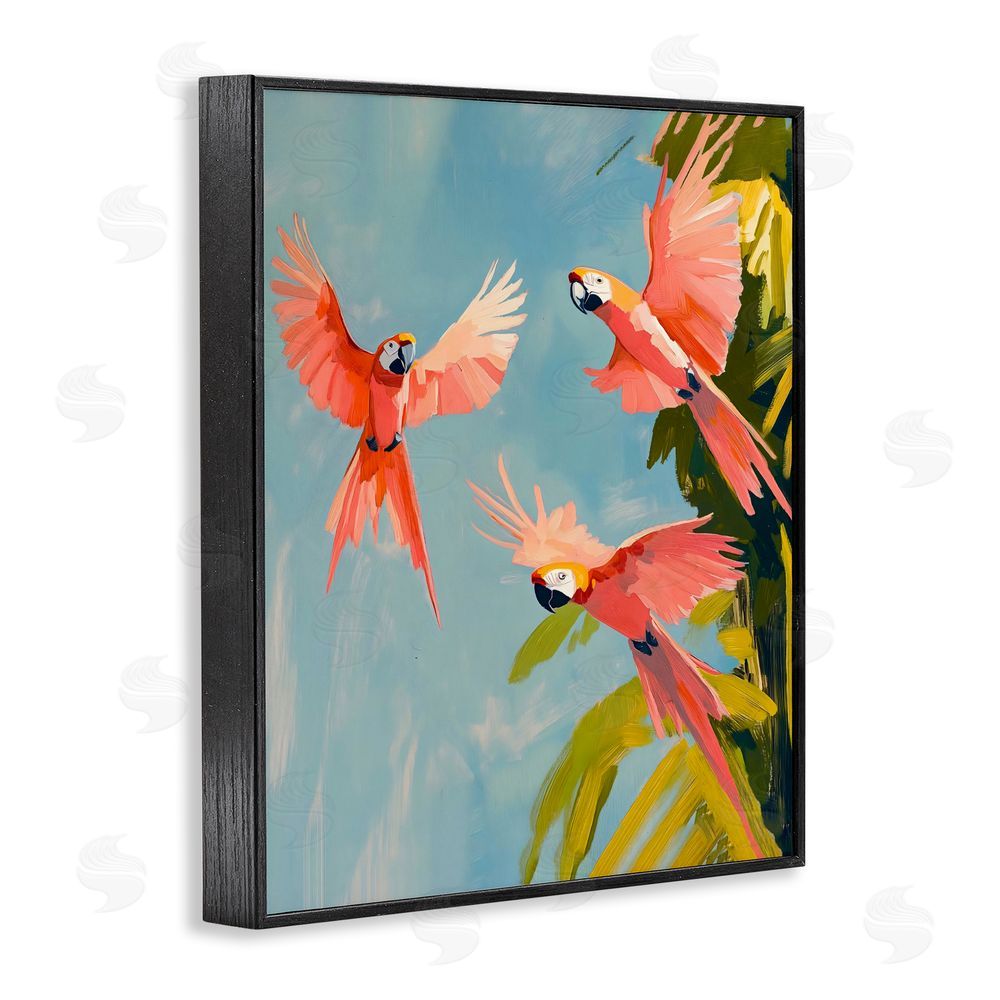 The Prints Vibe Botanical Parrots in Flight Black Framed Giclee Wall Art Print