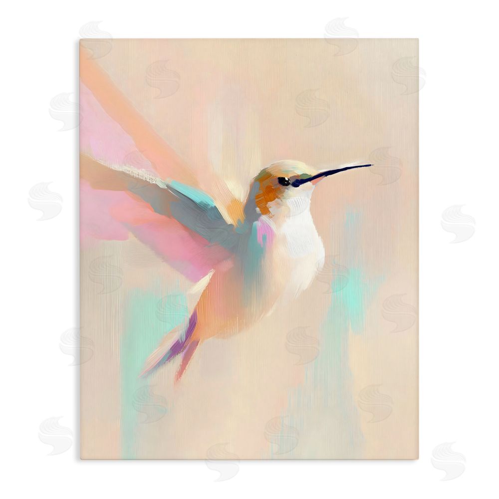 The Prints Vibe Pastel Hummingbird in Flight Stretched Canvas Wall Art